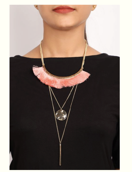 3 layer Peach Tussle Necklace - Coral Tree