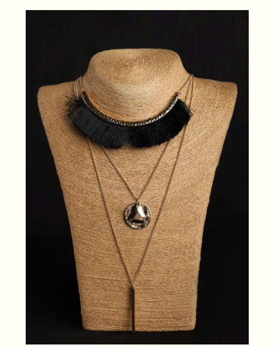 3 layer Black Tussle necklace - Coral Tree