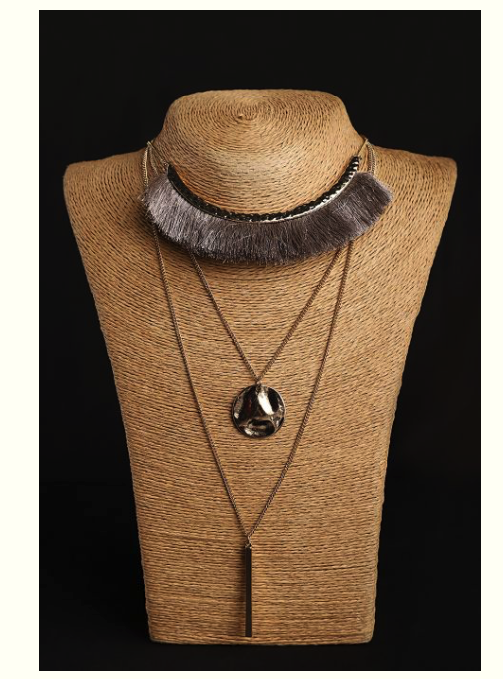 grey 3 layer Metal necklace - Coral Tree