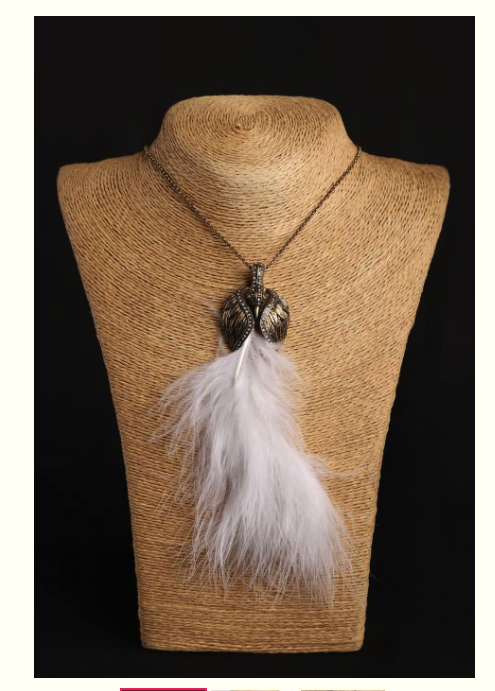 White peacock feather pendent - Coral Tree