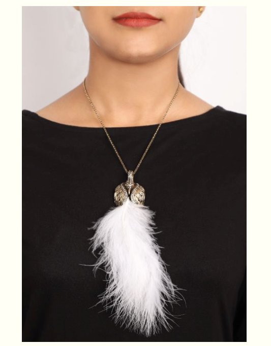 White peacock feather pendent - Coral Tree