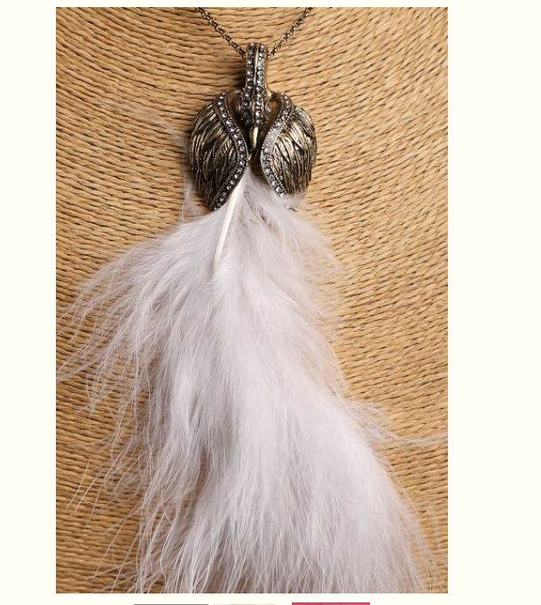 White peacock feather pendent - Coral Tree