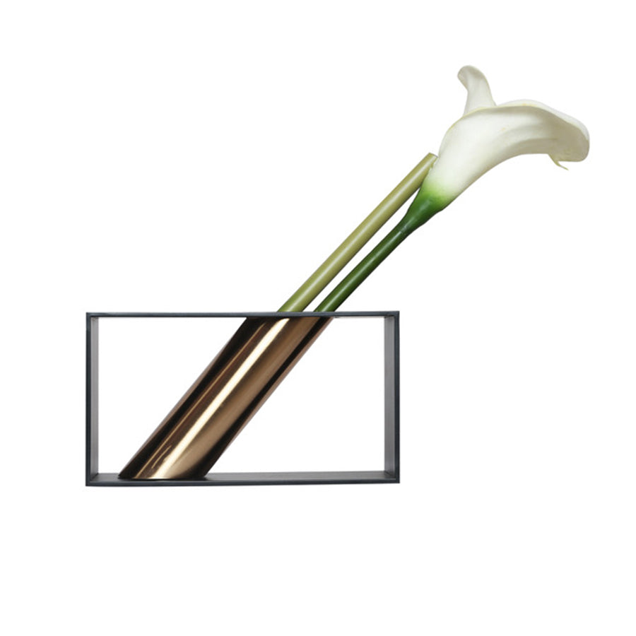 Coral Tree Vertical Metal Vase with Diagonal Pattern Brass Pipe (Black) - Coral Tree