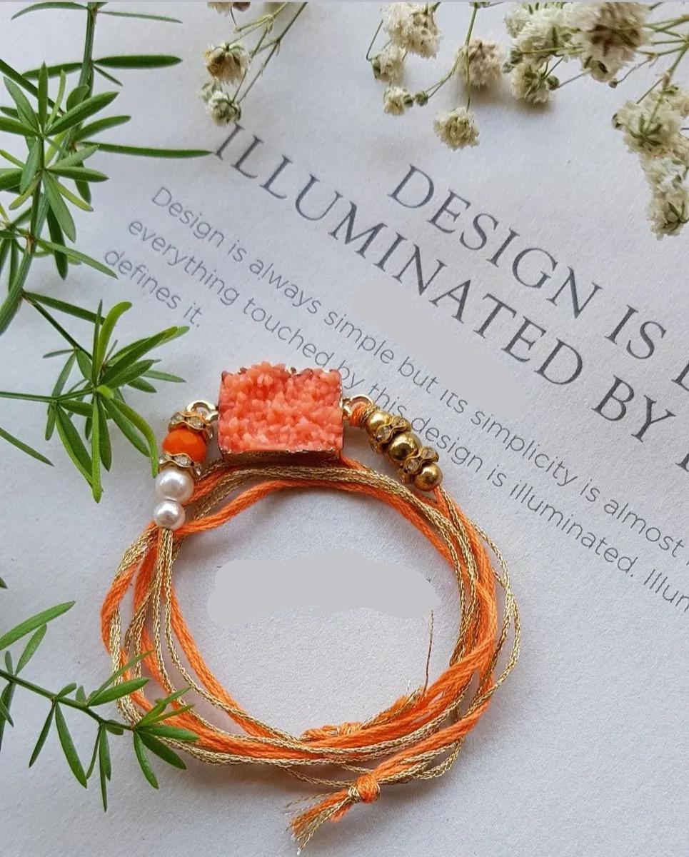 Orange Stone Rectangular Rakhi