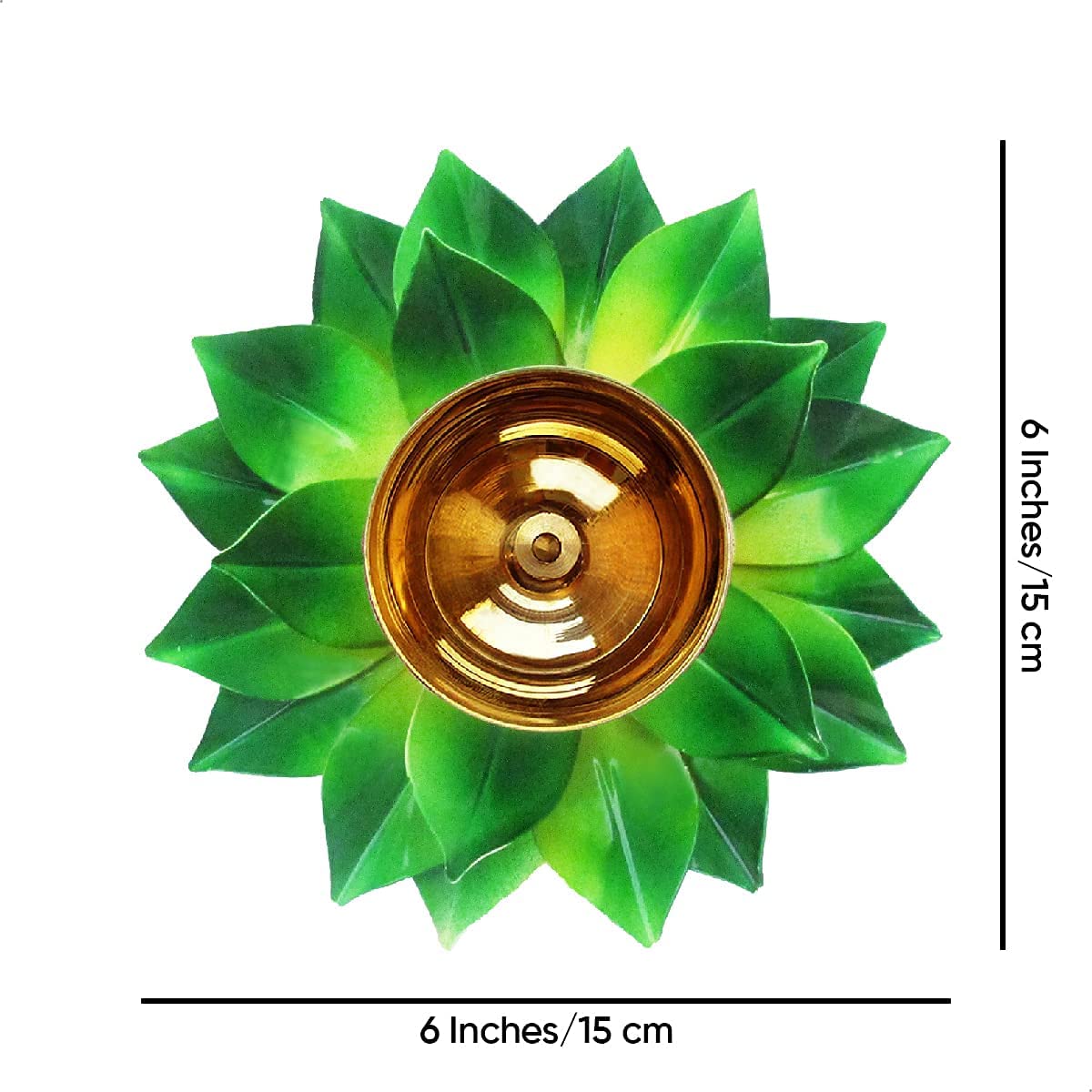 Shine MART Brass Akhand Diya 6",Green Colour, Deepak Lotus Oil lamp Colorful Kamal Design for Diwali Gifting Pack of One