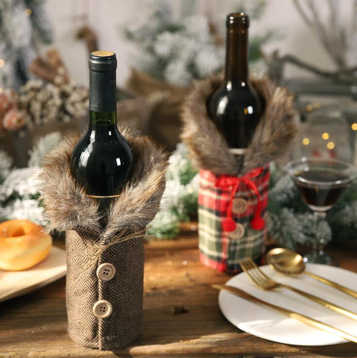 Christmas Fur Wine Bottle Cover - Set Of 2