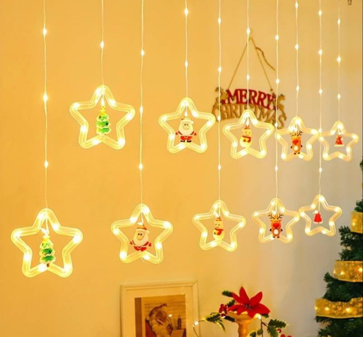 Christmas STAR LED Window Curtain String Lights