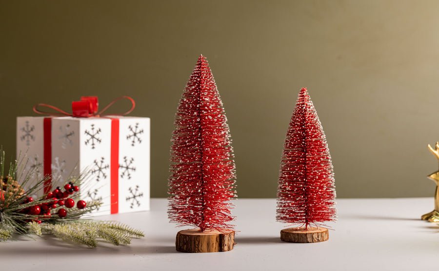 Red sparkling christmas tree (set of 2)