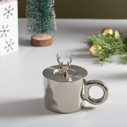 400 Ml Ceramic mug with Metal Lid- Silver