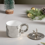 400 Ml Ceramic mug with Metal Lid- Silver