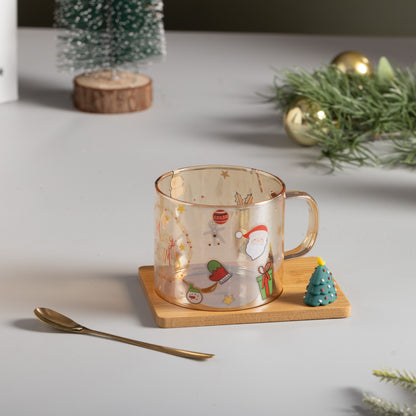 Glass Tea Cup with Wooden Plate and spoon
