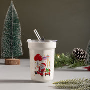 Christmas ceramic sipper with glass straw