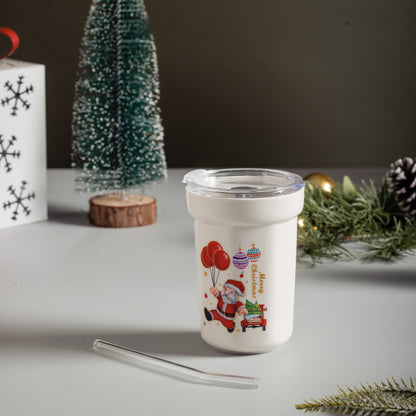 Christmas ceramic sipper with glass straw