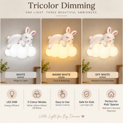Coral Tree Rabbit on Cloud LED Wall Light for Kids Room | Cute Bunny Decorative Wall Lamp with 3 Colour Changing Light – Warm White, Off White & White | 24W LED Light for Bedroom, Nursery & Playroom