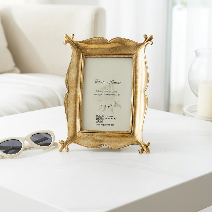 Coral Tree Golden Decorative Photo Frame for Table Top | Antique Designer Picture Frame | 7.5x11.5 cm Photo Size
