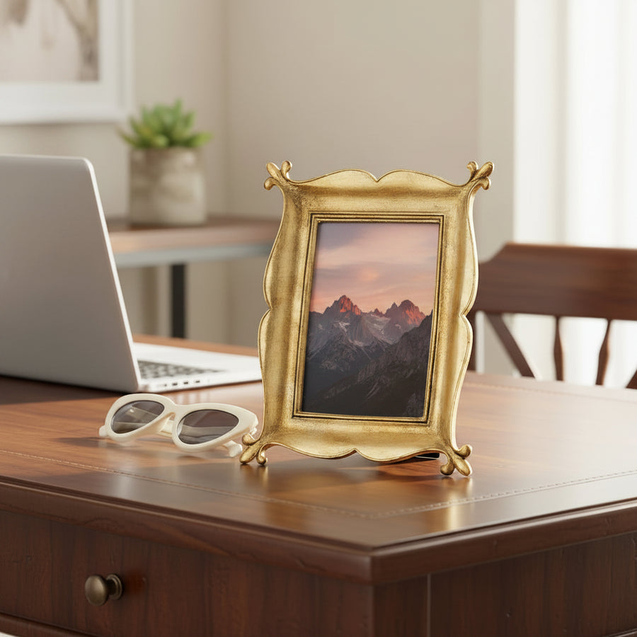 Coral Tree Golden Decorative Photo Frame for Table Top | Antique Designer Picture Frame | 7.5x11.5 cm Photo Size