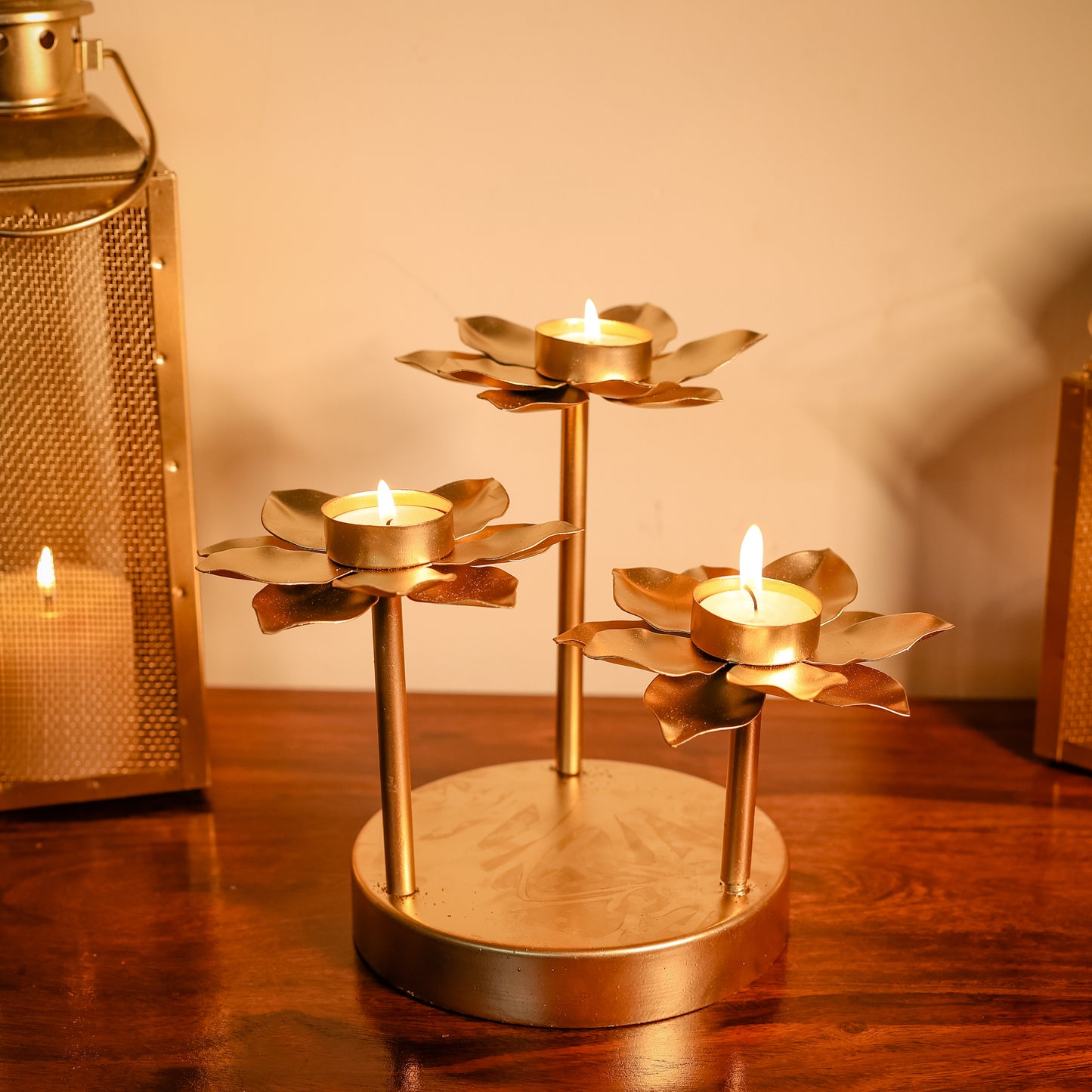 Metal Golden T Candle Holders (Set of 3)