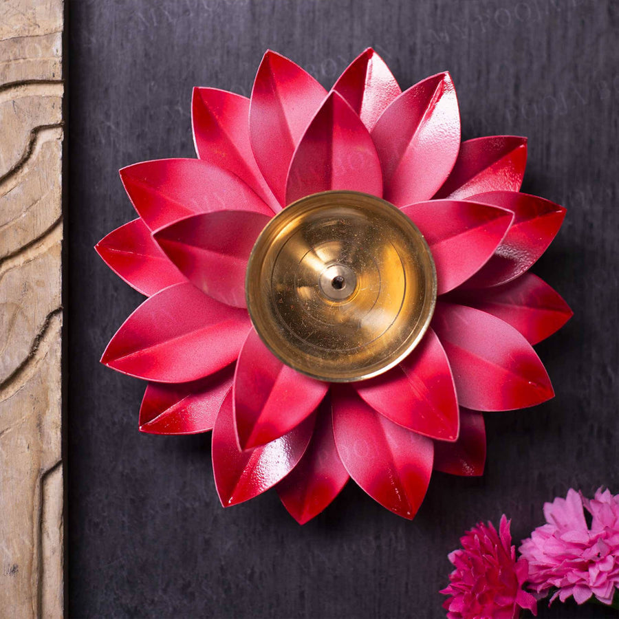 Metal Lotus Diya for Pooja Lamp