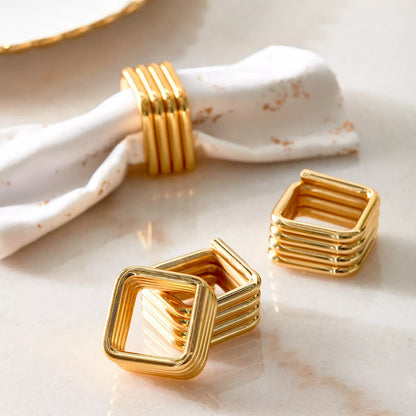 Gold Square Napkin Ring Set of 4