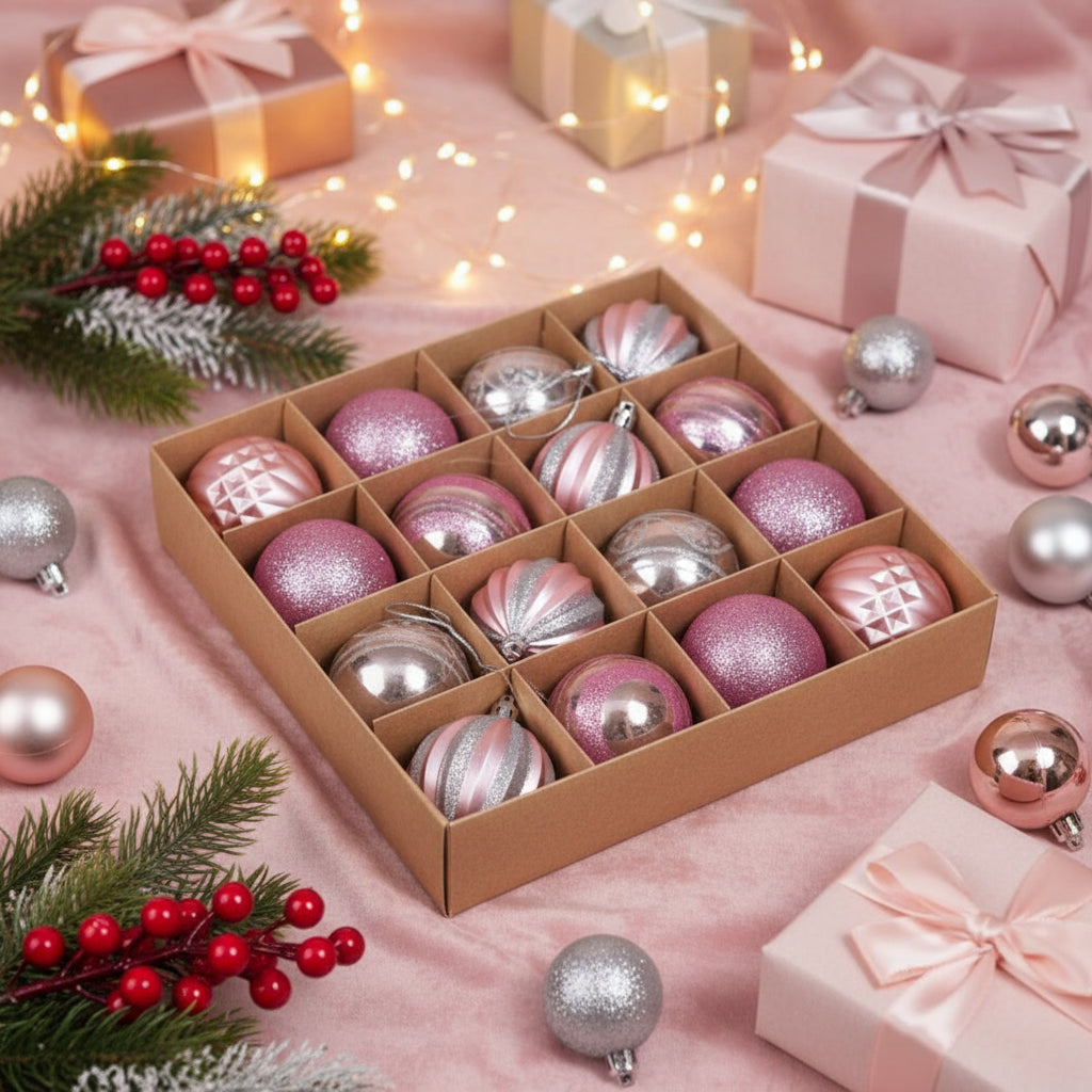 16-Piece Pink & Silver Christmas Tree Hanging Ball Set