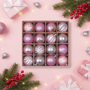 16-Piece Pink & Silver Christmas Tree Hanging Ball Set