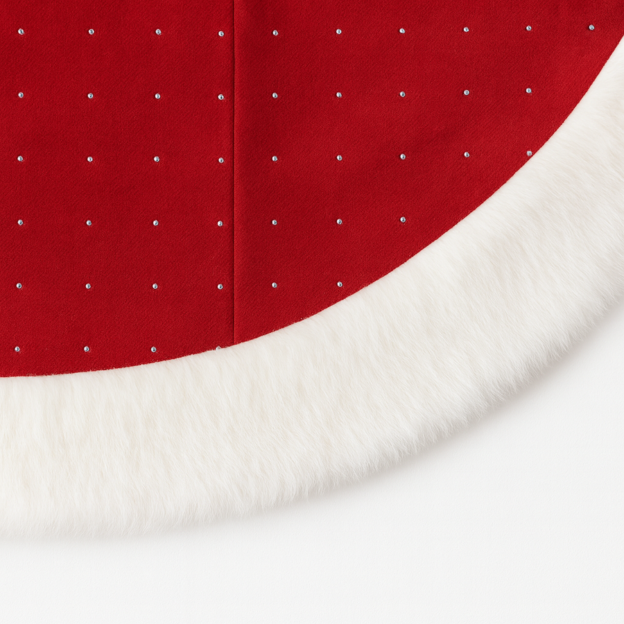 Red Velvet & White Faux-Fur Christmas Tree Skirt