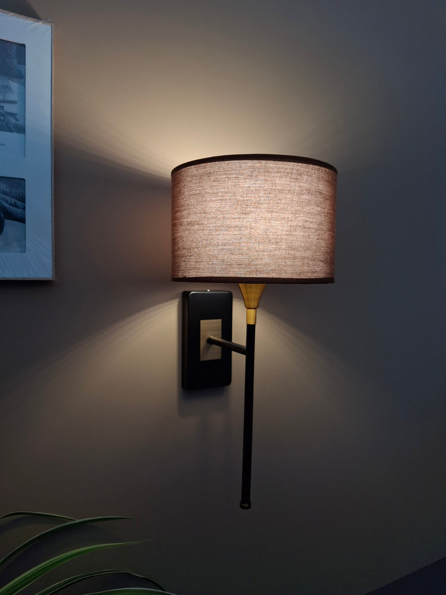 Drum Black Cotton Shade with Metal Base plate Wall Light