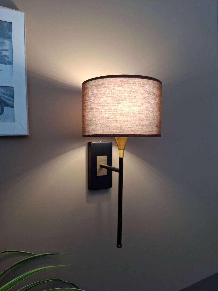 Drum Black Cotton Shade with Metal Base plate Wall Light