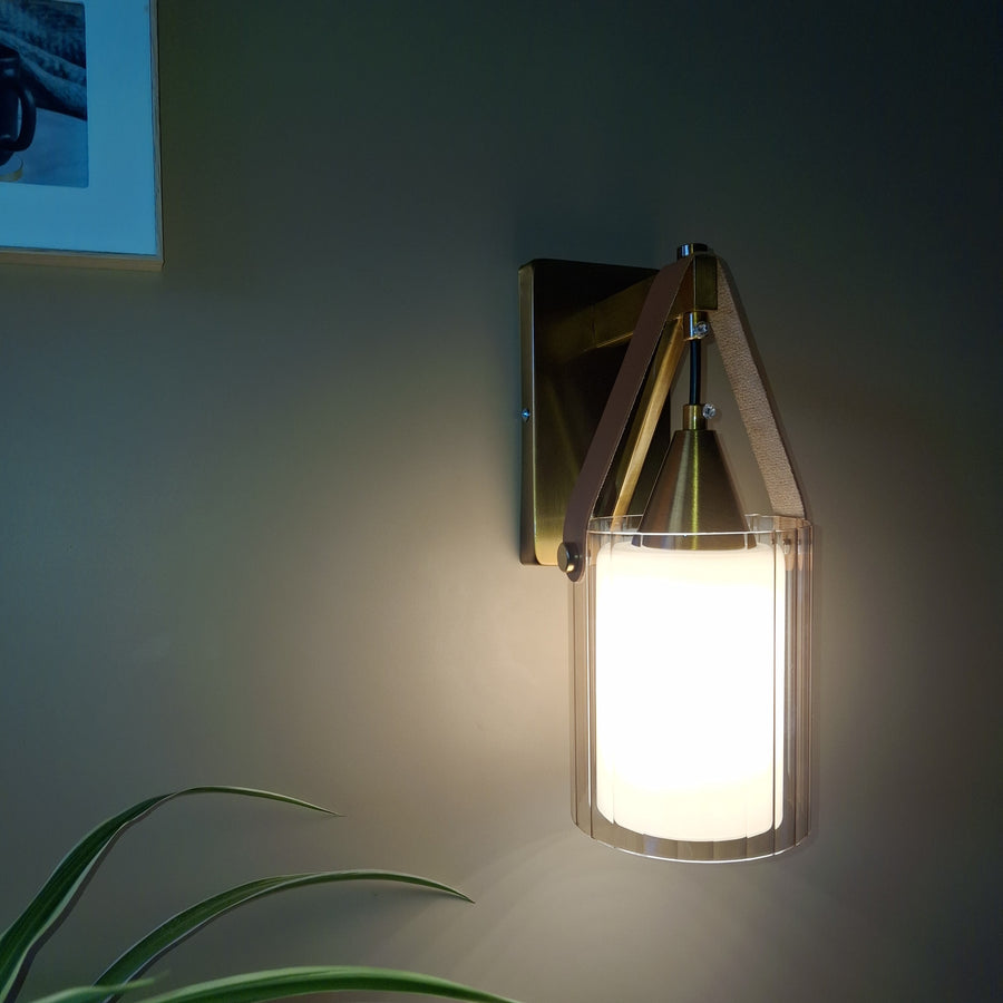 Gold-Toned Antique Finished Armed Glass Wall light