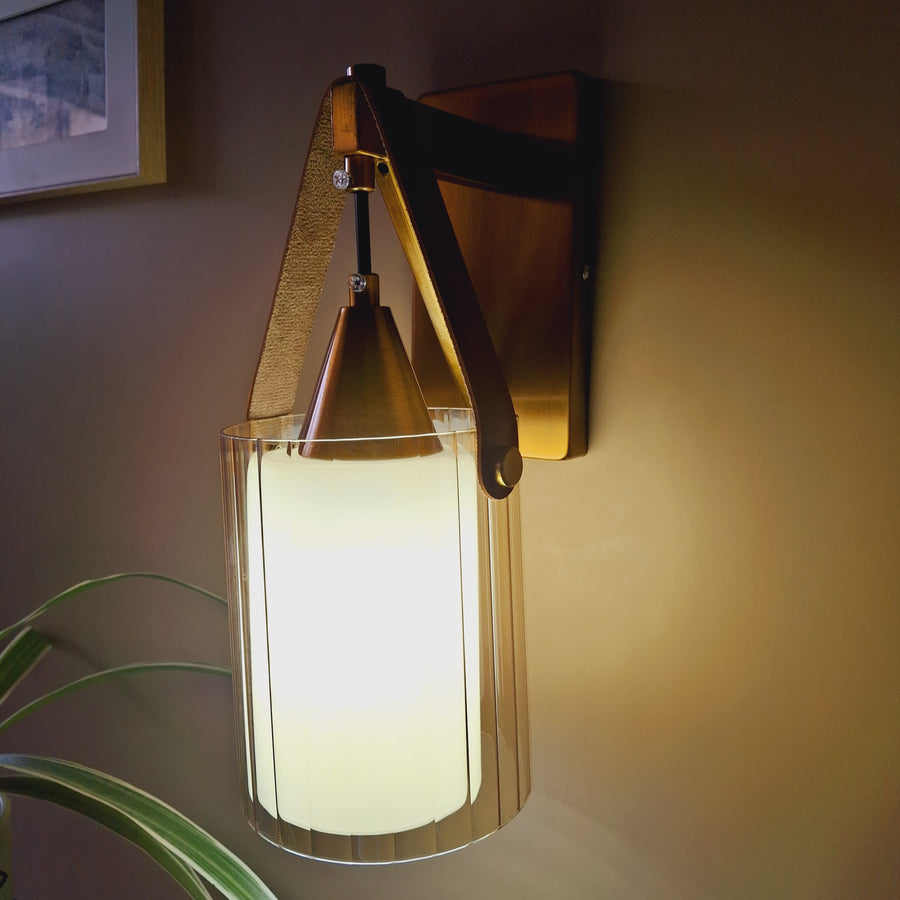 Gold-Toned Antique Finished Armed Glass Wall light