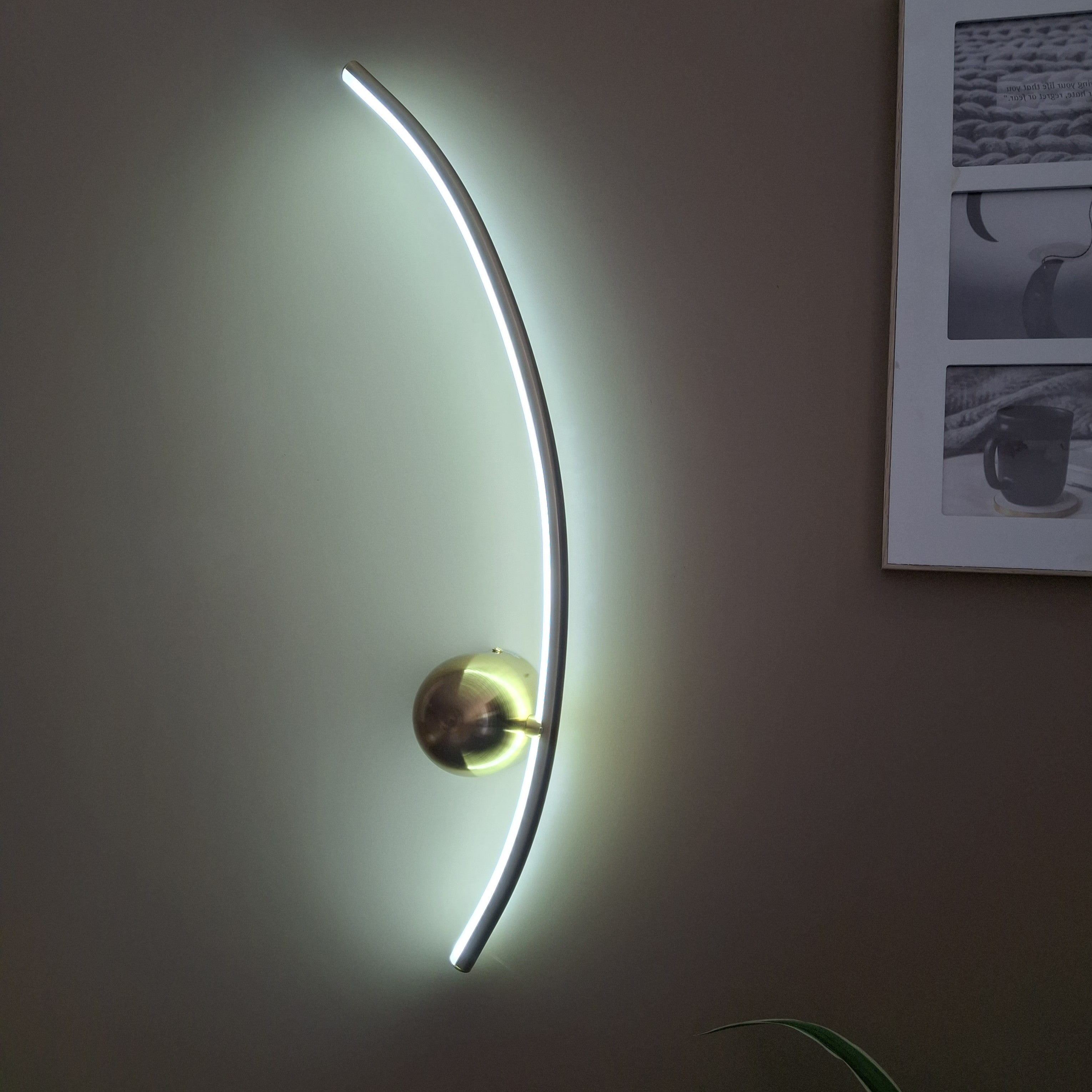 Modern Golden LED Electroplated Curve Long Arc Wall Lamp
