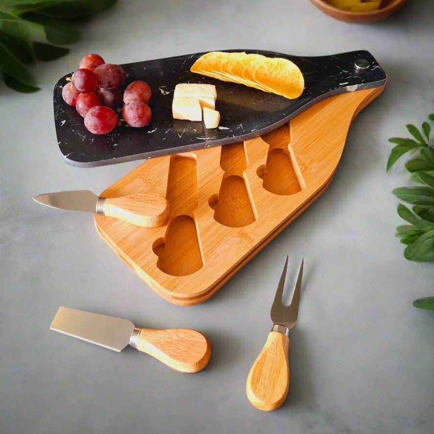 Wooden Cheese Platter Set With Marble Board And Cheese Cutlery Style 1