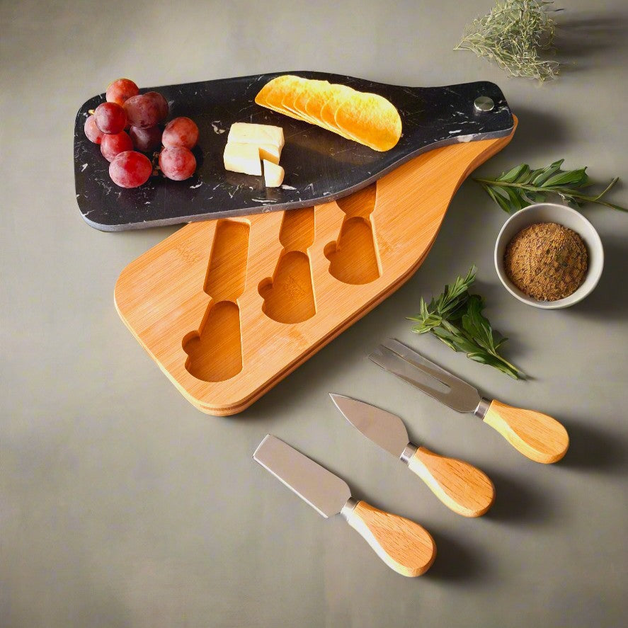 Wooden Cheese Platter Set With Marble Board And Cheese Cutlery Style 1