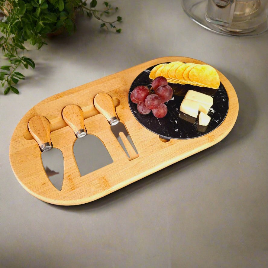 Wooden Cheese Platter Set With Marble Board And Cheese Cutlery Style 2