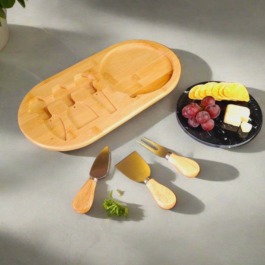 Wooden Cheese Platter Set With Marble Board And Cheese Cutlery Style 2