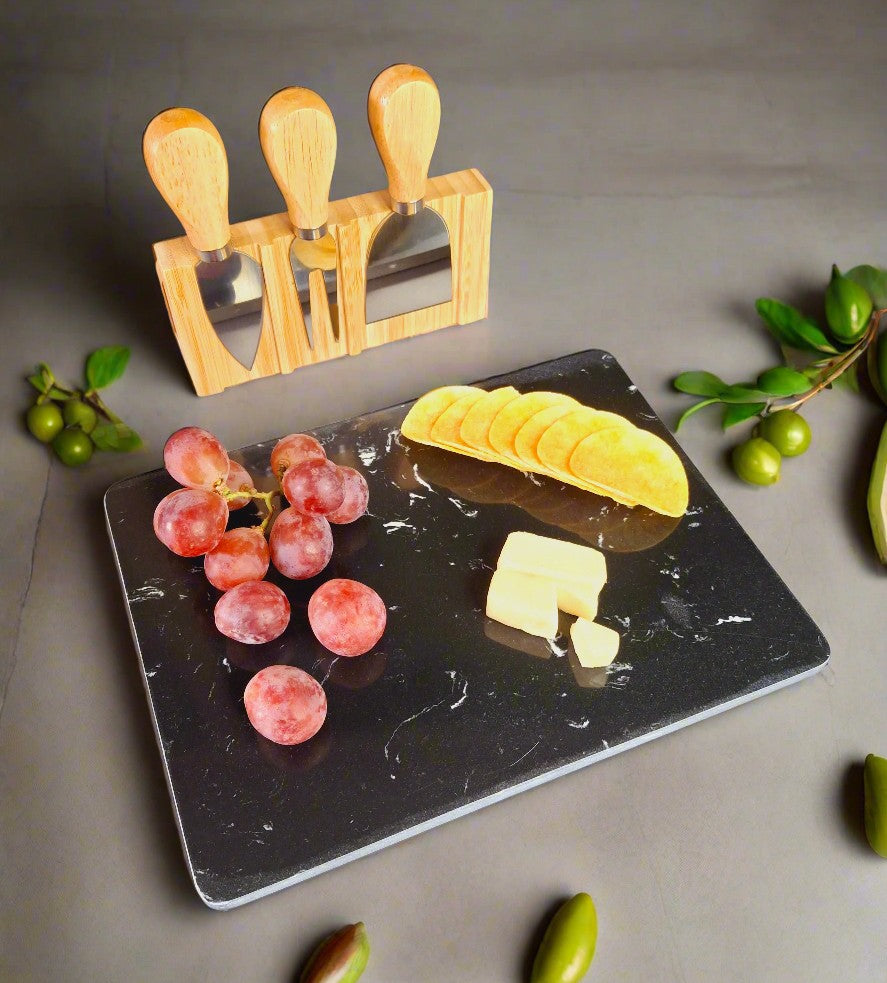 Wooden Cheese Platter Set With Marble Board And Cheese Cutlery Style 3