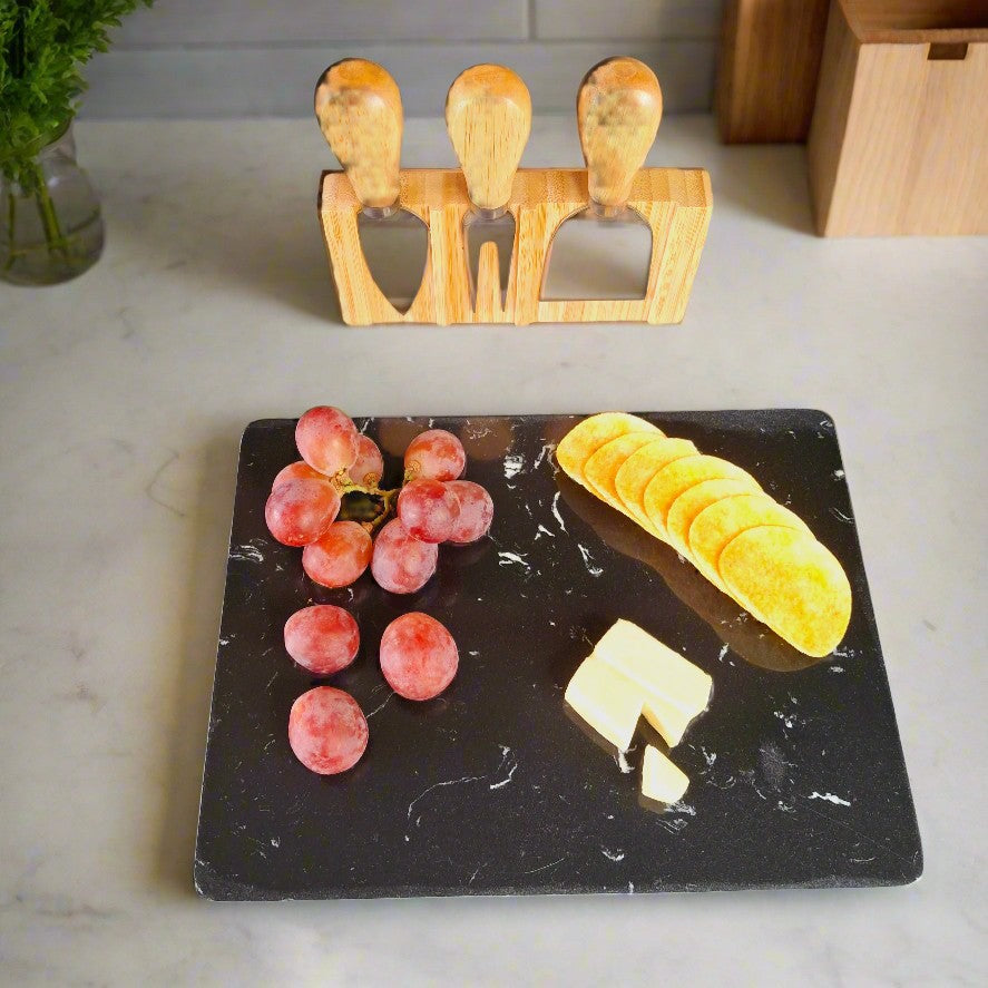 Wooden Cheese Platter Set With Marble Board And Cheese Cutlery Style 3