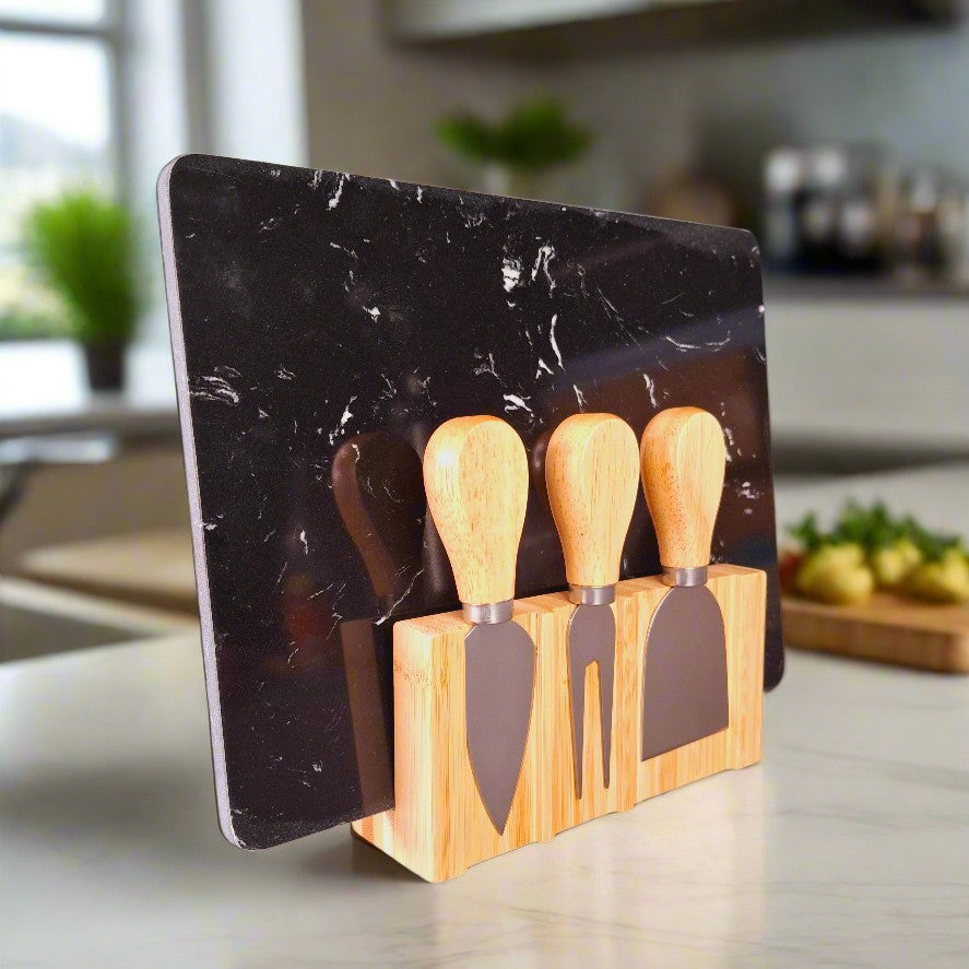 Wooden Cheese Platter Set With Marble Board And Cheese Cutlery Style 3
