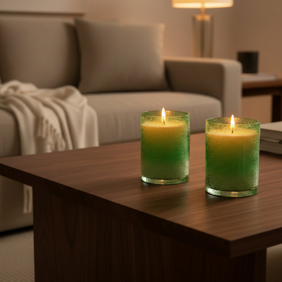 Emerald Frost Textured Glass Scented Candle – Set of 2 | Premium Decorative Jar Candles