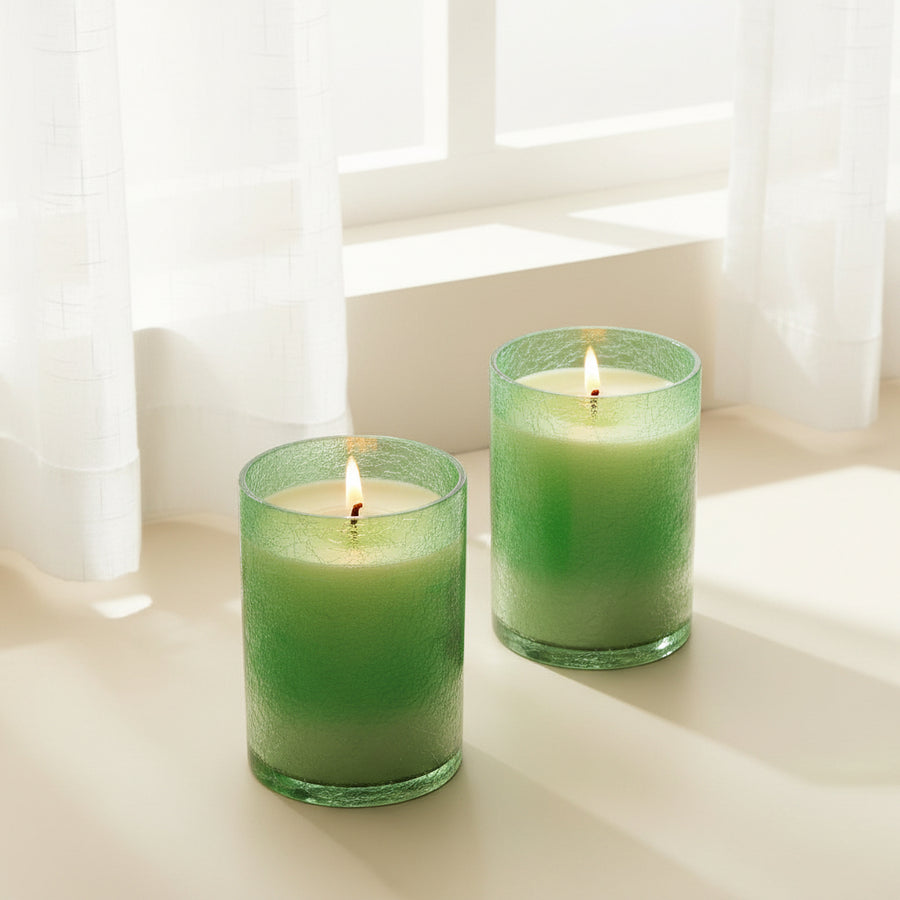 Emerald Frost Textured Glass Scented Candle – Set of 2 | Premium Decorative Jar Candles