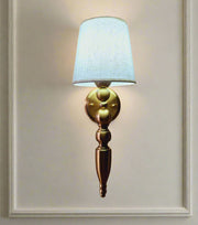 Golden Antique Finish Wall Lamp with Off White Cotton Fabric Shade