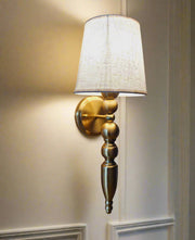 Golden Antique Finish Wall Lamp with Off White Cotton Fabric Shade