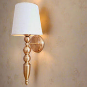 Golden Antique Finish Wall Lamp with Off White Cotton Fabric Shade