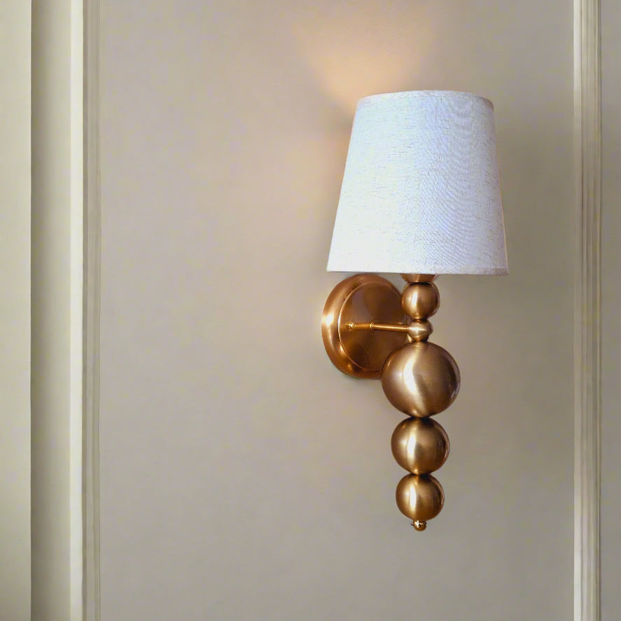Antique Finish Wall Lamp with Off White Cotton Fabric Shade