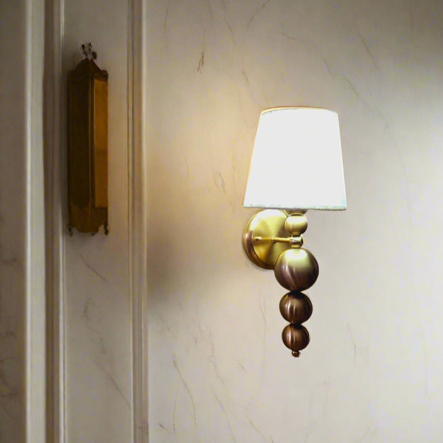 Antique Finish Wall Lamp with Off White Cotton Fabric Shade