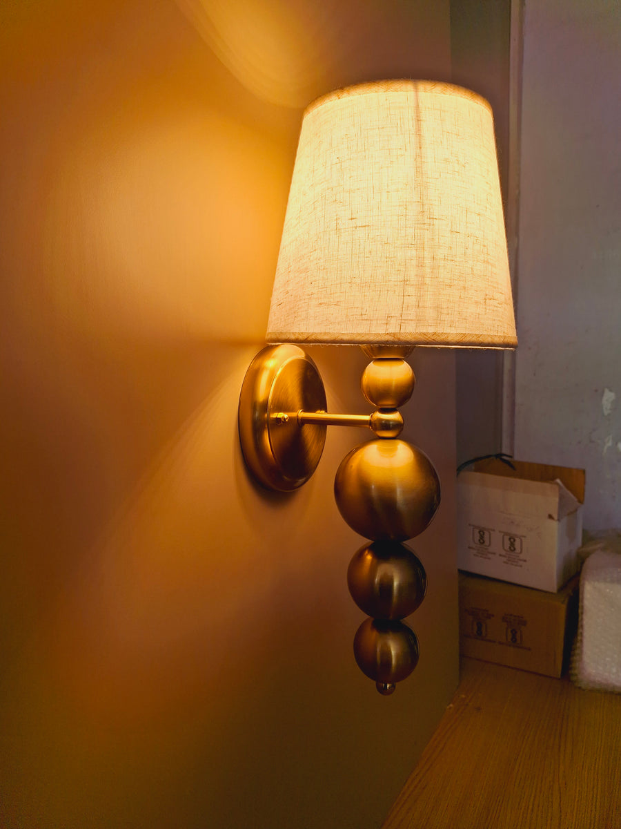 Antique Finish Wall Lamp with Off White Cotton Fabric Shade