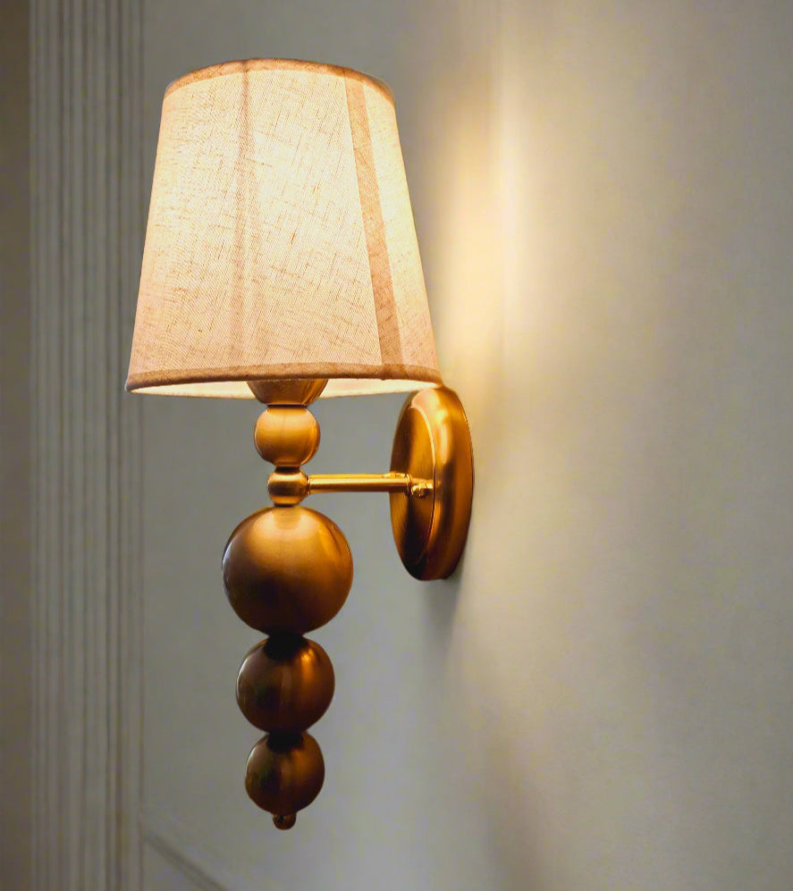 Antique Finish Wall Lamp with Off White Cotton Fabric Shade