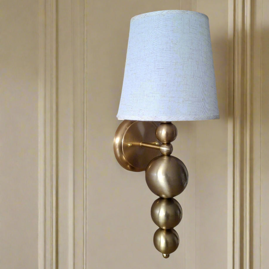Antique Finish Wall Lamp with Off White Cotton Fabric Shade