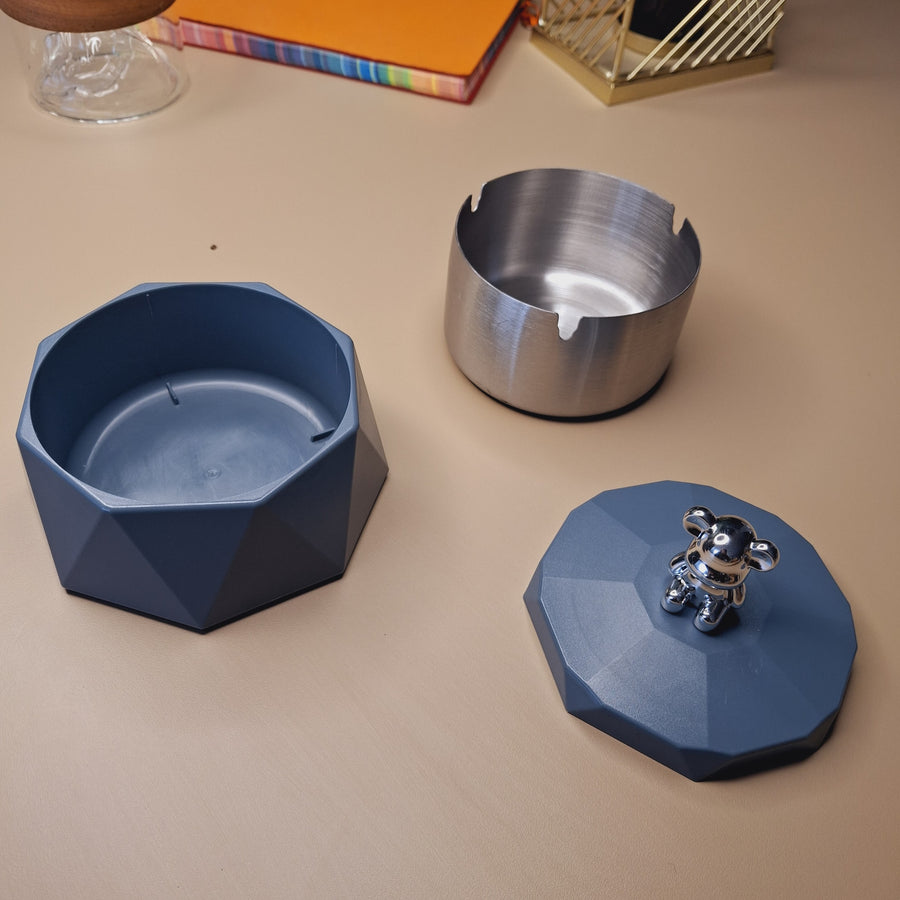 Stainless Steel & Plastic Base Portable Ashtray Spinning Lid Modern Tabletop Ashtray