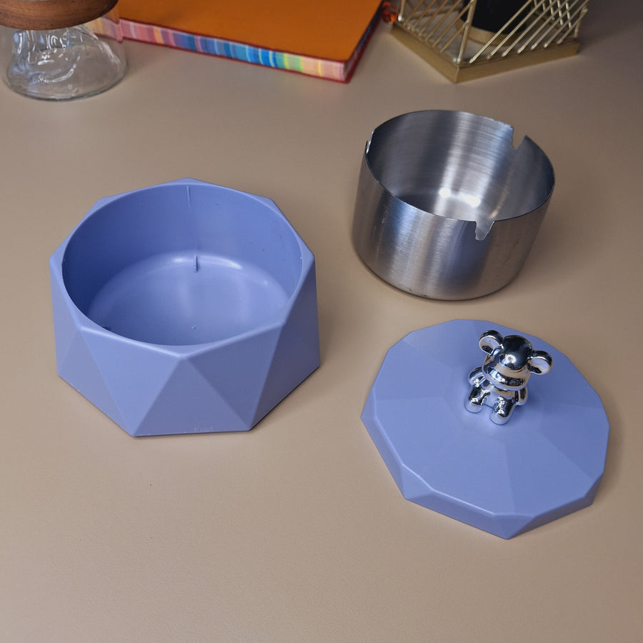 Stainless Steel & Plastic Base Portable Ashtray Spinning Lid Modern Tabletop Ashtray